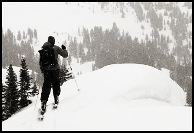 Backcountry skiing near 10th Mountain Division Ben Eiseman hut near Vail, Colorado
