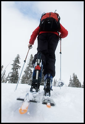 Backcountry and alpine touring skiing near 10th Mountain Division Ben Eiseman hut near Vail, Colorado