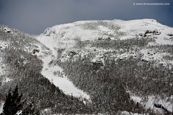 View of the Mountaineer's Route and summit of Mount Webster in Crawford Notch, New Hampshire.
