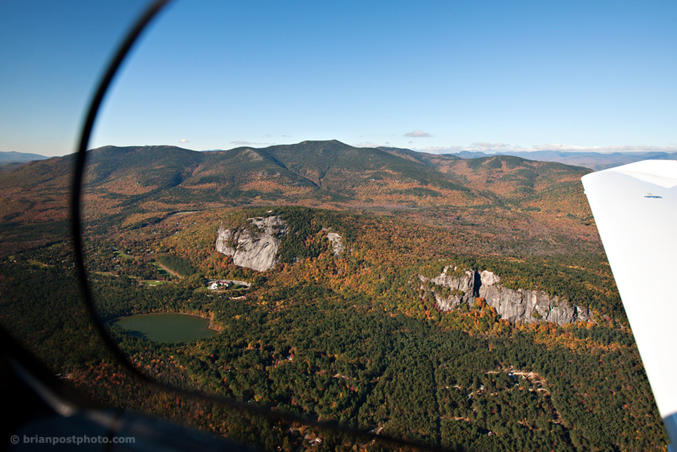 Aerial view of Cathedral Ledge and Whitehorse Ledge.