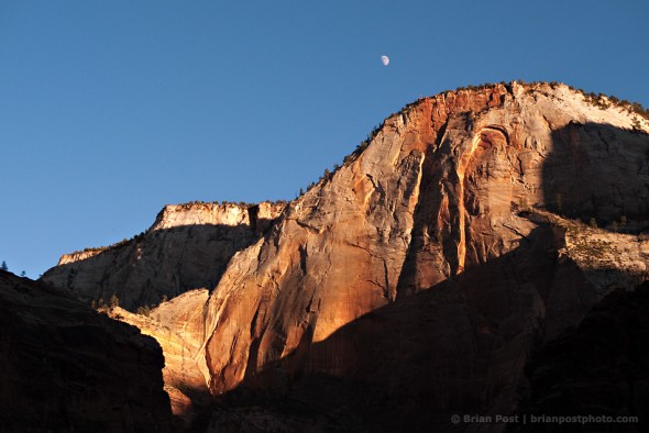 Sunset and moon in Zion National Park.