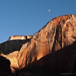 Sunset and moon in Zion National Park.