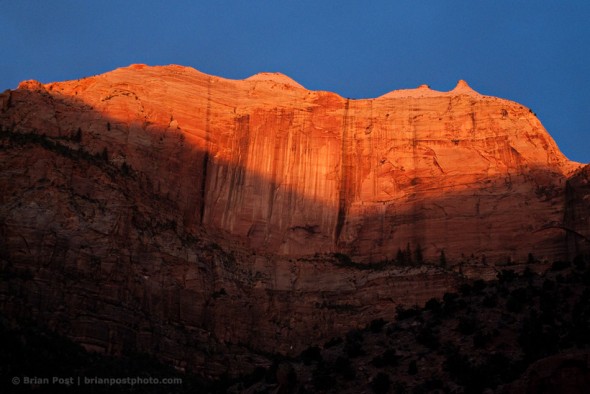 Streaked Wall in Zion National Park at sunset.
