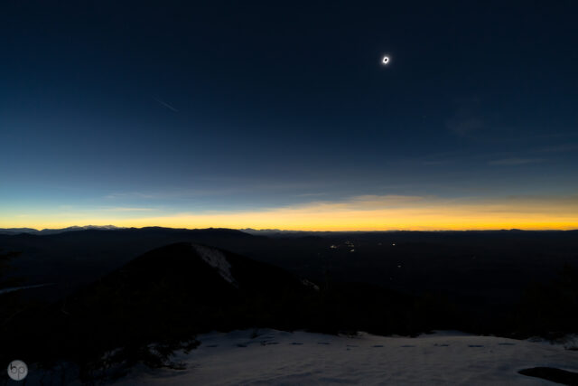April 8, 2024 total solar eclipse from near the summit of North Percy Peak in New Hampshire.
